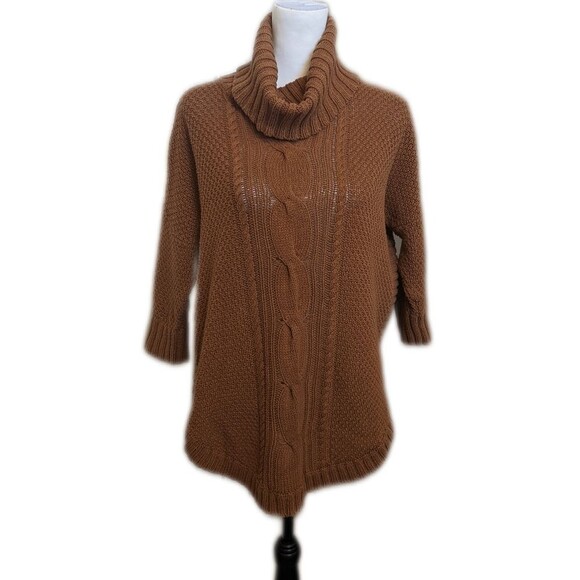 Express cable knit turtleneck sweater, rust, cotton/acrylic blend, Small - Picture 1 of 8